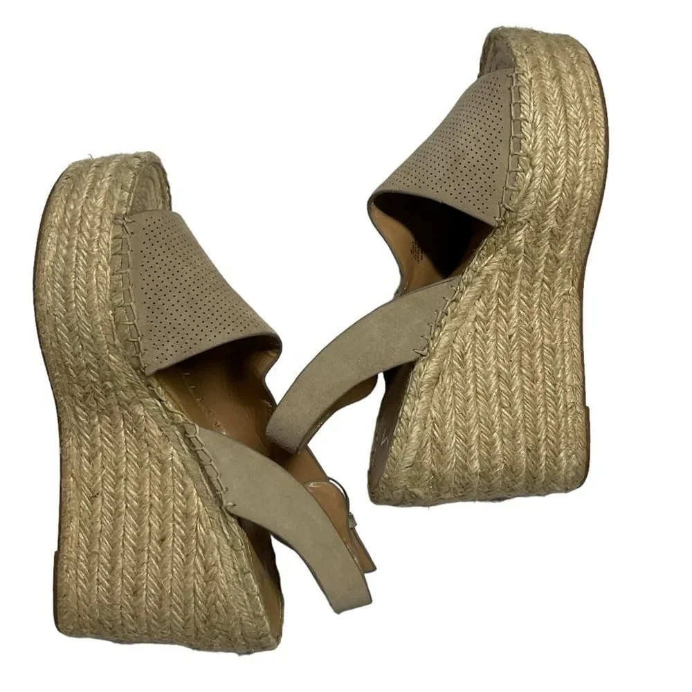 Marc Fisher Landela Tan Leather  D'Orsay Espadrille Wedge Sandals Size 8